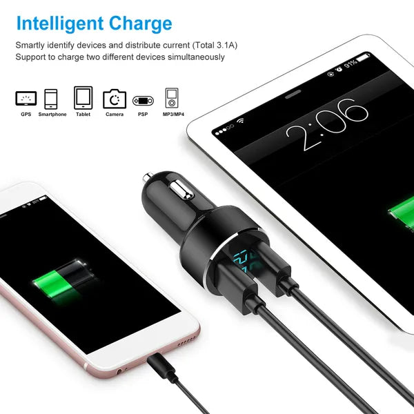 Universal 15W/3.1A Adaptateur de charge de voiture double USB en alliage d'aluminium Adaptateur de charge rapide de voiture F