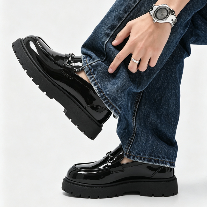 Chaussures d'orteil rondes masculines élevées