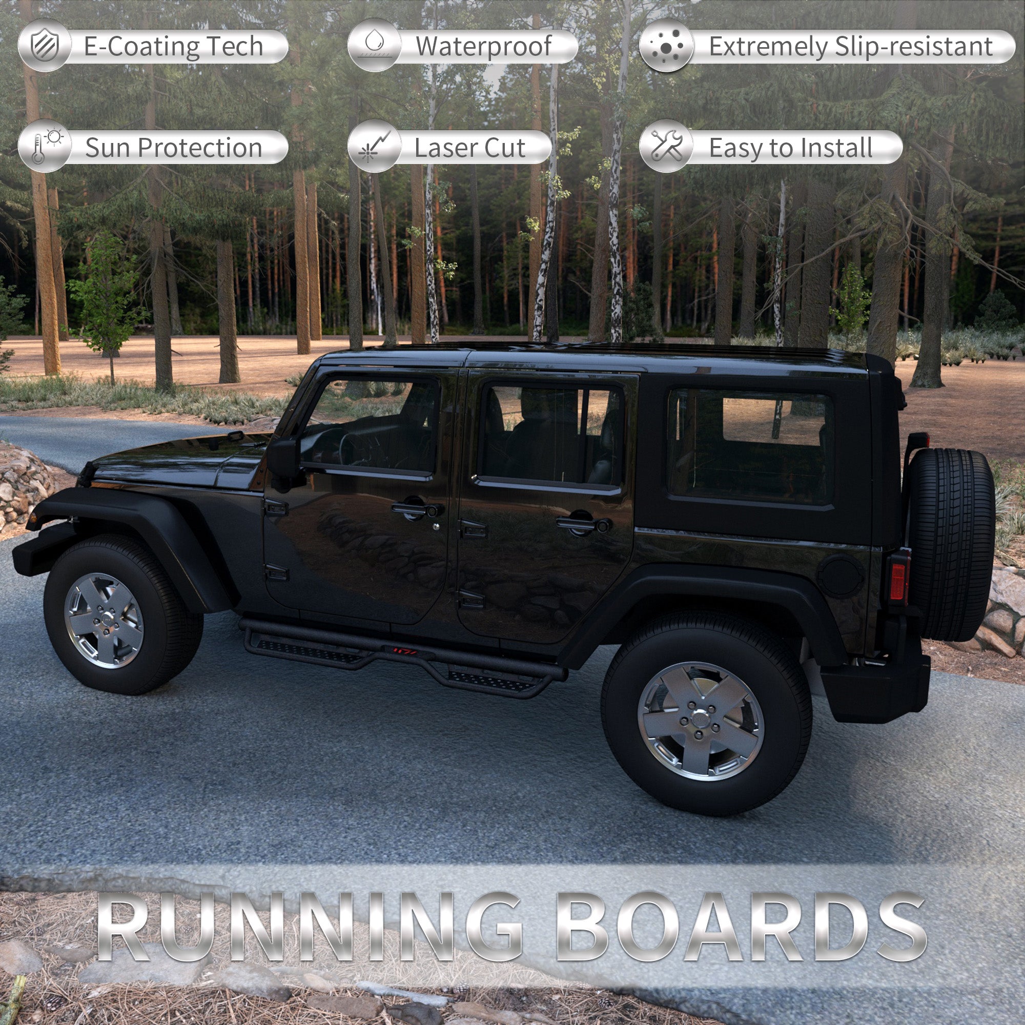Barres des marches de descente pour 07-18 Jeep Wrangler JK Unlimited 4 Door