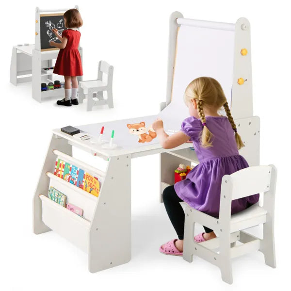 Table d'activités pour enfants gris avec tableau blanc magnétique / tableau et rouleau de papier