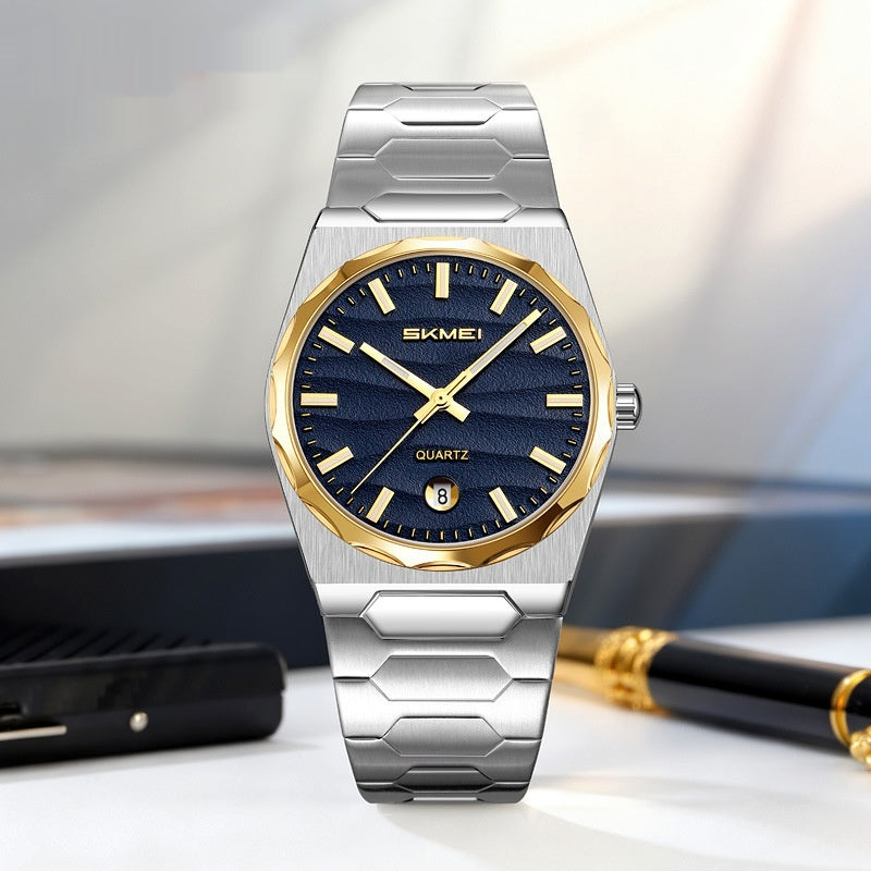 Montre homme avec une fonction de calendrier de bande en acier