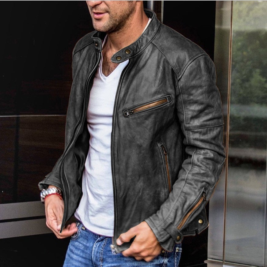 Automne Hiver Hommes PU En cuir Stand Collar Punk