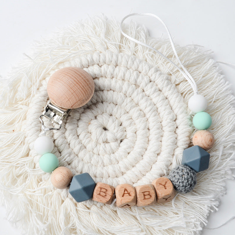 Pacificateur de hêtre Clip Silicone Octagonal Perles Laine Crochet Pacifier Clip