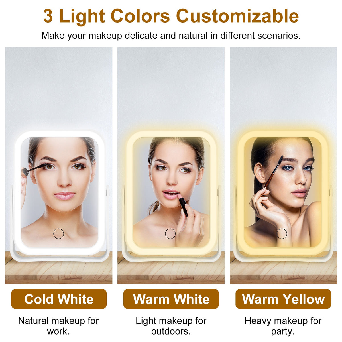 1Pc 10X miroir de maquillage lumineux grossissant Double côté miroir de maquillage de voyage avec 3 lumière Co