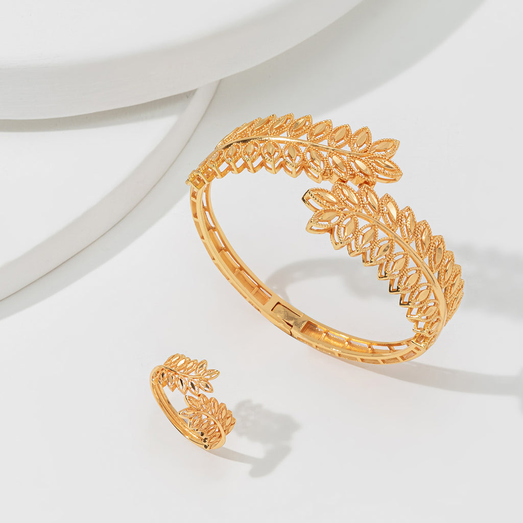 Bracelet d'or en feuille d'oreille 2cps avec bague ouverte