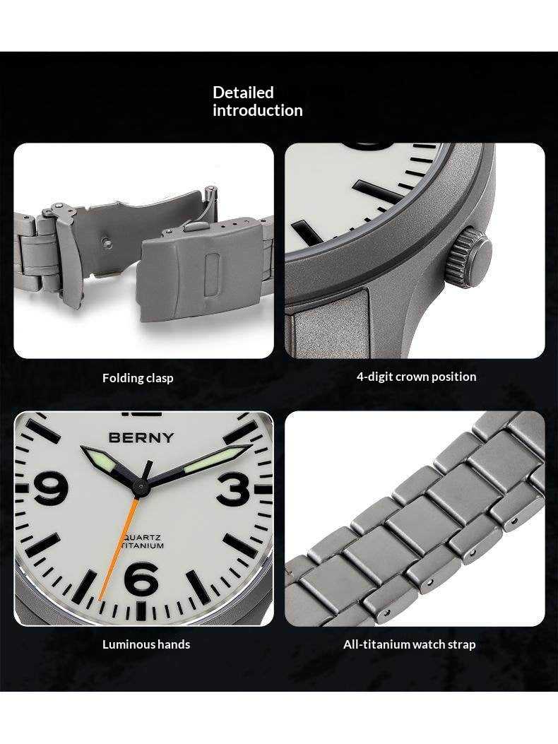 Bernie Hommes Imperméable Haute Lumineuse Titane Alliage Montre Quartz