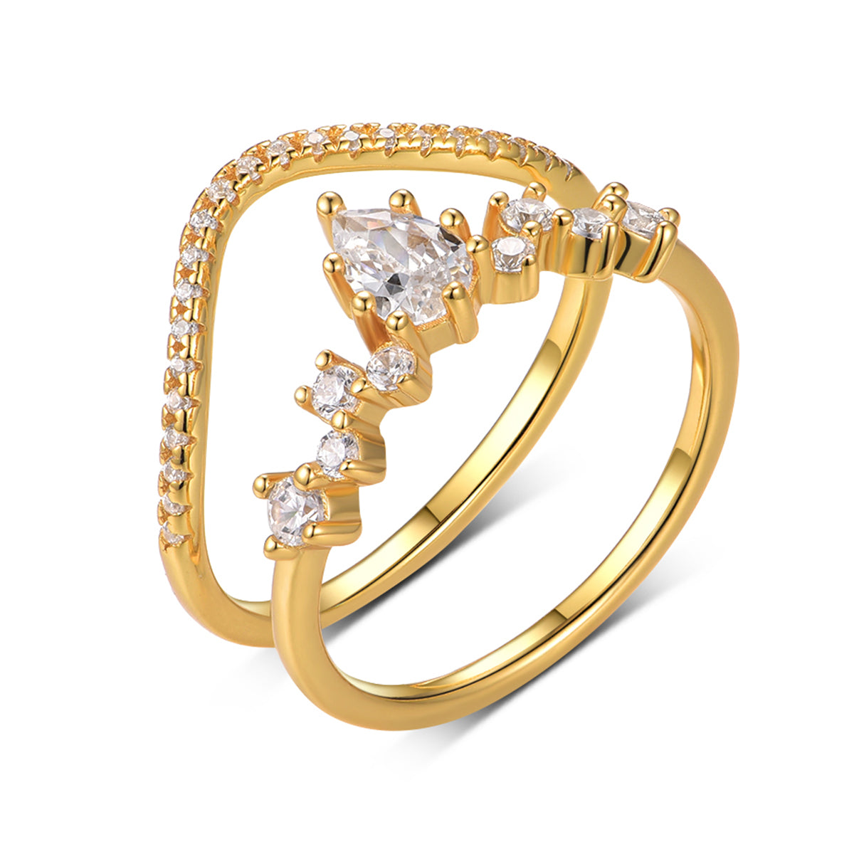 S925 Argent plaqué or 0.5ct Pear Moissanite set de mariage 4x6mm D Couleur VVS1 Chevron Pave B