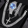 Diamond Ceinture en acier de luxe Quartz montre bracelet cubain