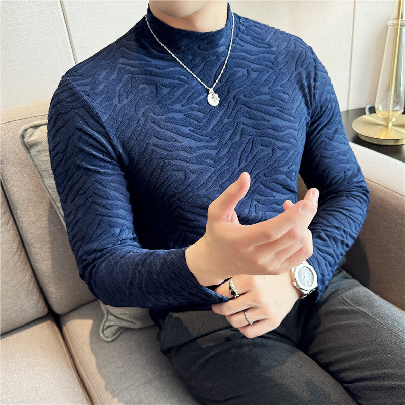 Manches longues Stretch Velours rayés Mock-neck Top