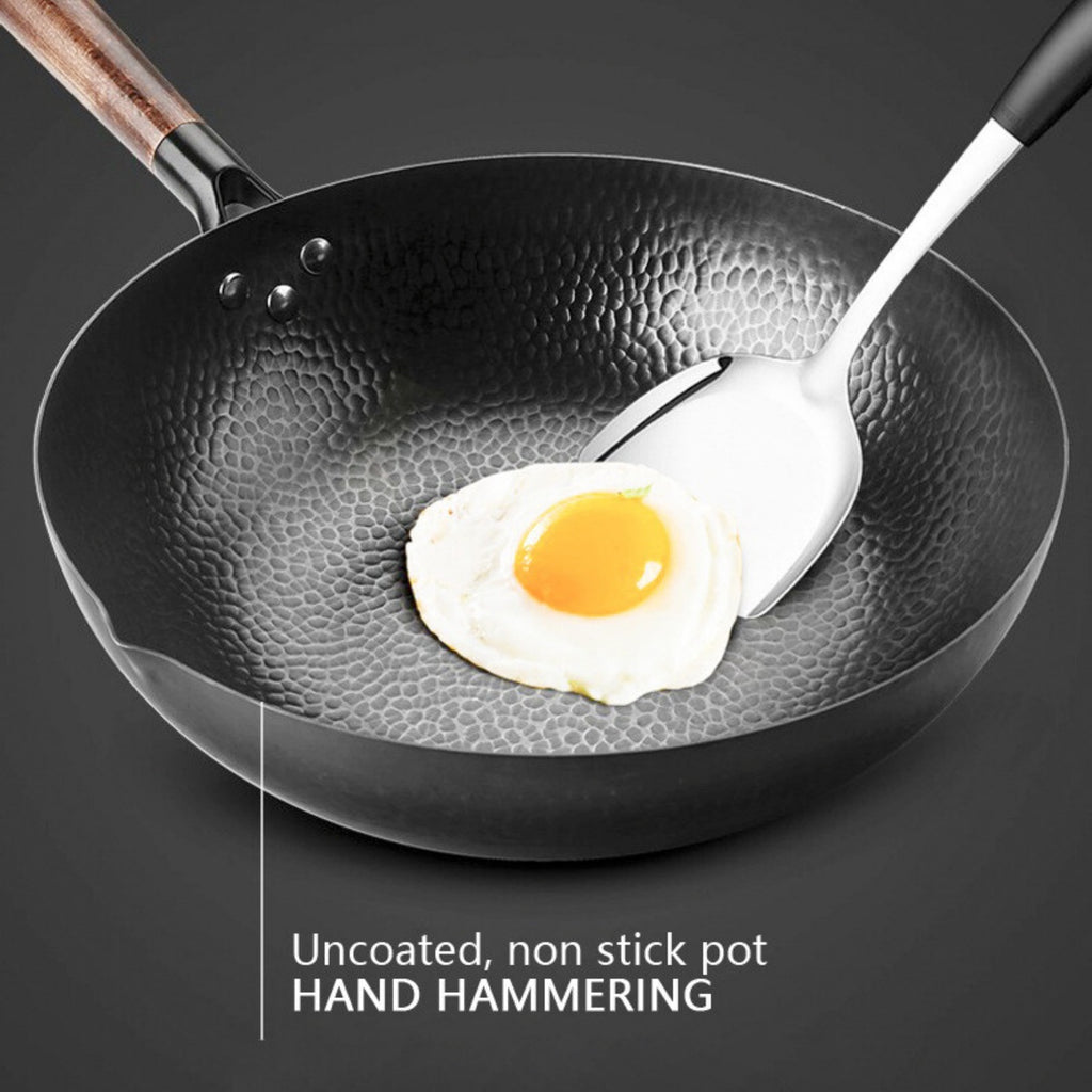 32CM Ménage en fer pur Wok en fonte non enduit pour cuisinières à induction de gaz