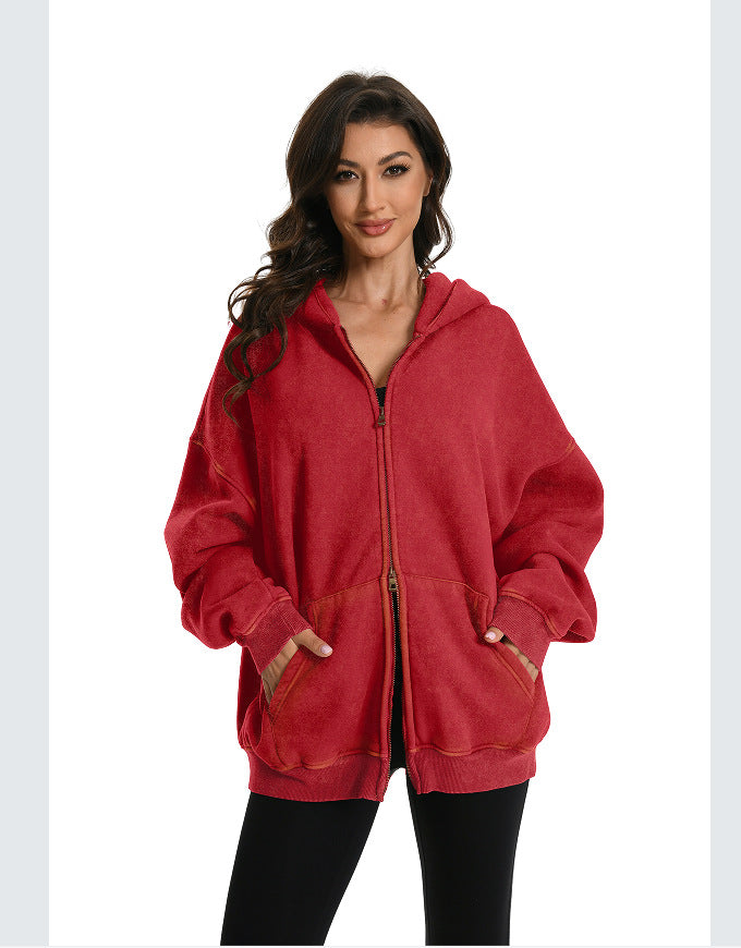 Women Oversized Hoodie with Double Zippers