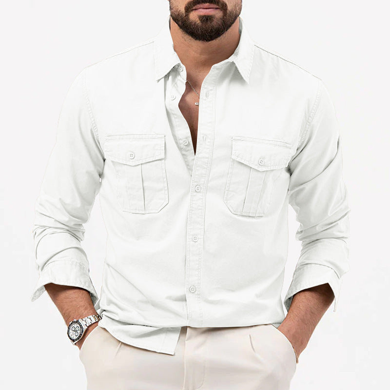 Hommes Multi Pocket Casual manches longues chemise