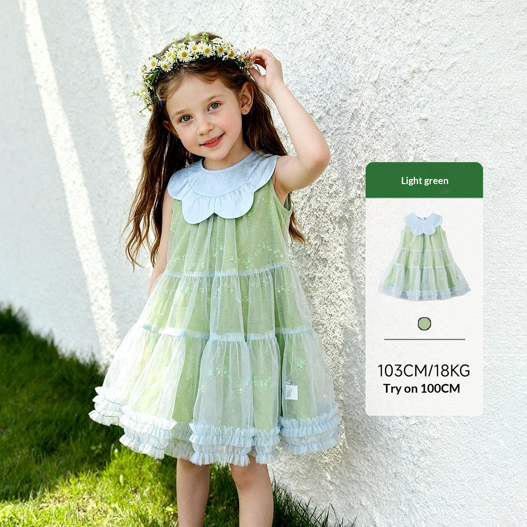 Robe en tulle pailletée à col floral pour filles