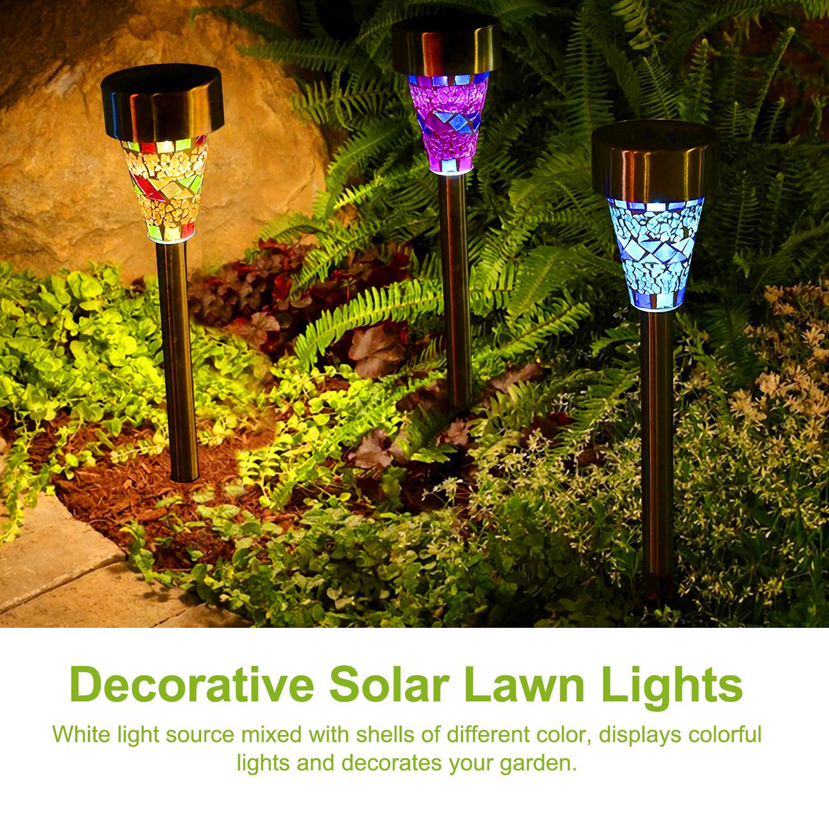 6-Pack Mosaic Solar Pathway Lights IP44 Waterproof for Yard Driveway