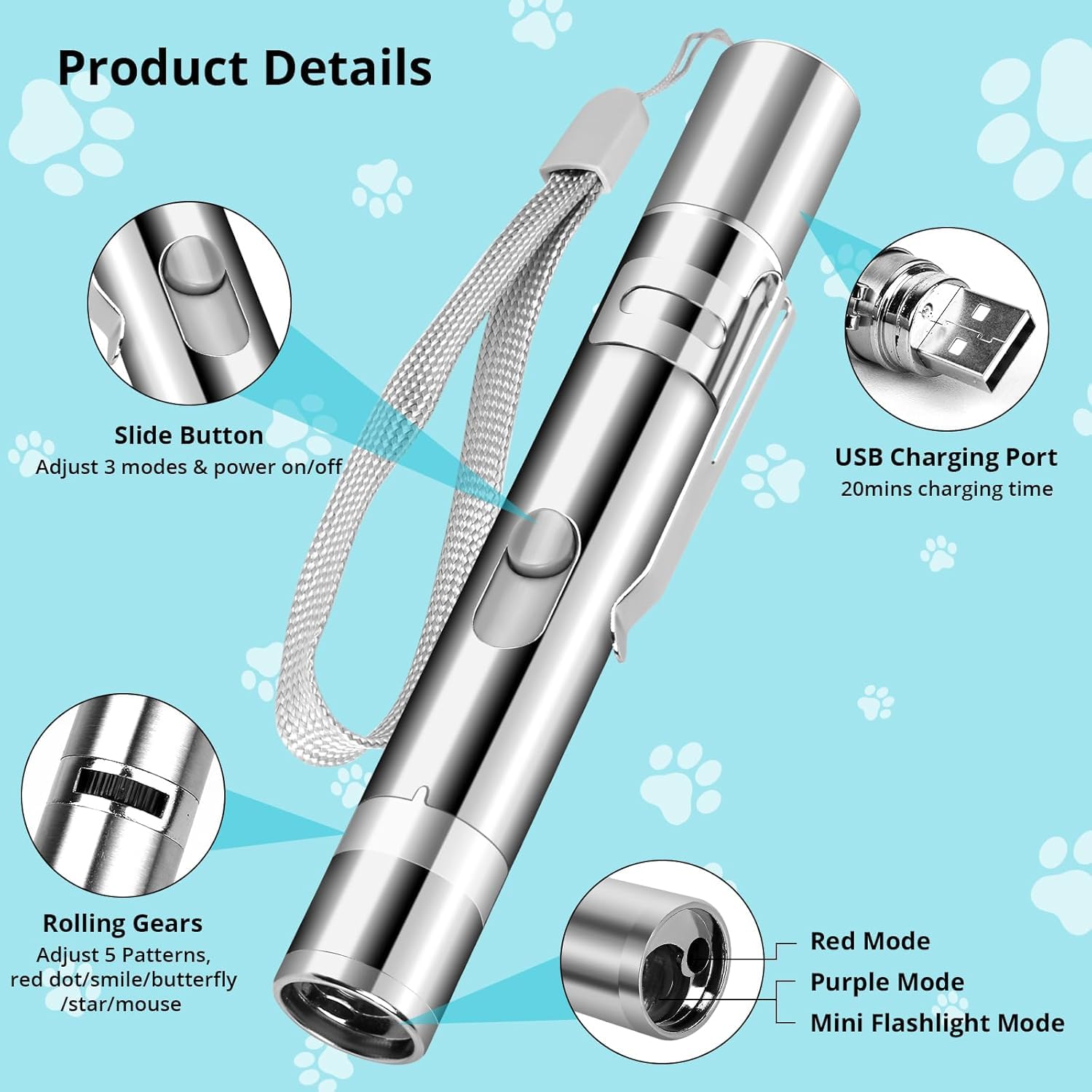 Jouet chat, rechargeable USB, 3 modes de lumière, 5 motifs, Jouet intérieur interactif Chase, Automa