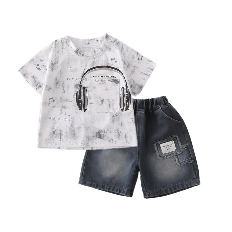 Summer Cute Baby Boy Short Sleeve Denim Shorts Two-Piece