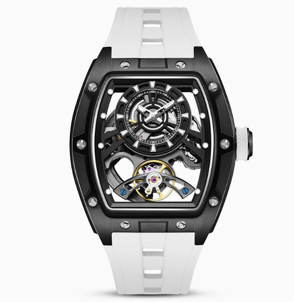 Homme Transparent Barrel-Shaped entièrement lumineux Montre mécanique étanche