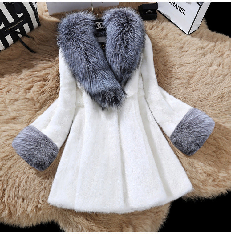 Femmes Faux Argent Collier de fourrure de renard Faux Mink Fur Coat
