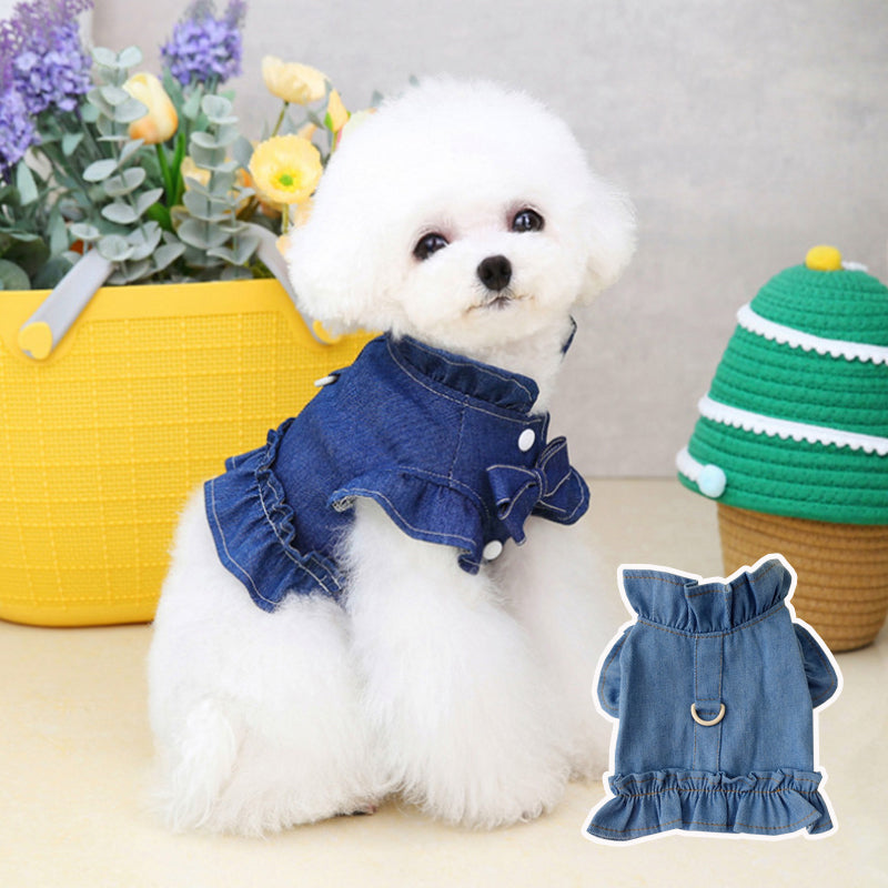 Animaux de compagnie Jeans Robe Habillement Dog Ruffles Vest Pet Harness Denim Robe Puppy Bleu Jeans Vêtements