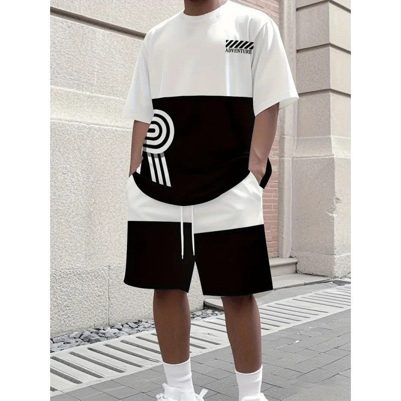 Gradient Lettre 3D numérique impression T-shirt et shorts ensemble hommes tendance motif deux pièces Outf