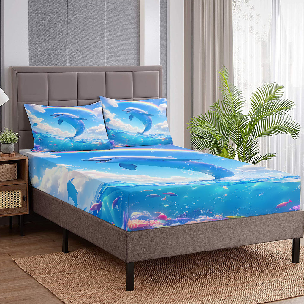 Ensemble de draps 3Pcs Dolphin Imprimé avec 1 draps