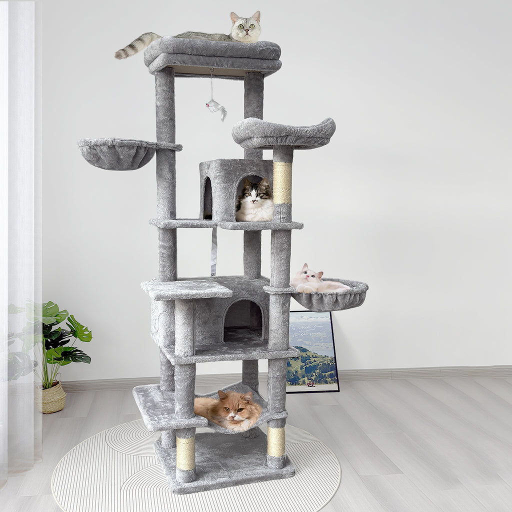 68in Grand arbre de chat vert multi-niveaux avec hamacs