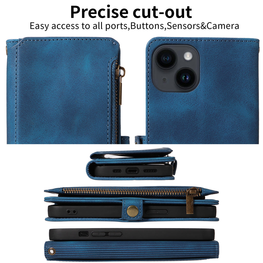 Wallet Flip zipper téléphone en cuir Case