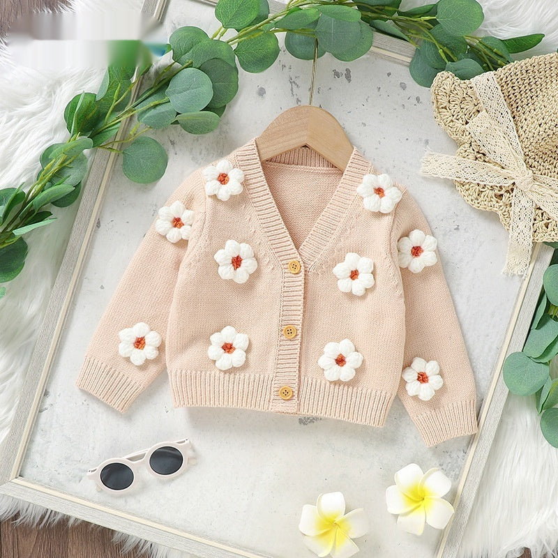 Enfants Mignon Handmade 3D Flower Knitted Cardigan