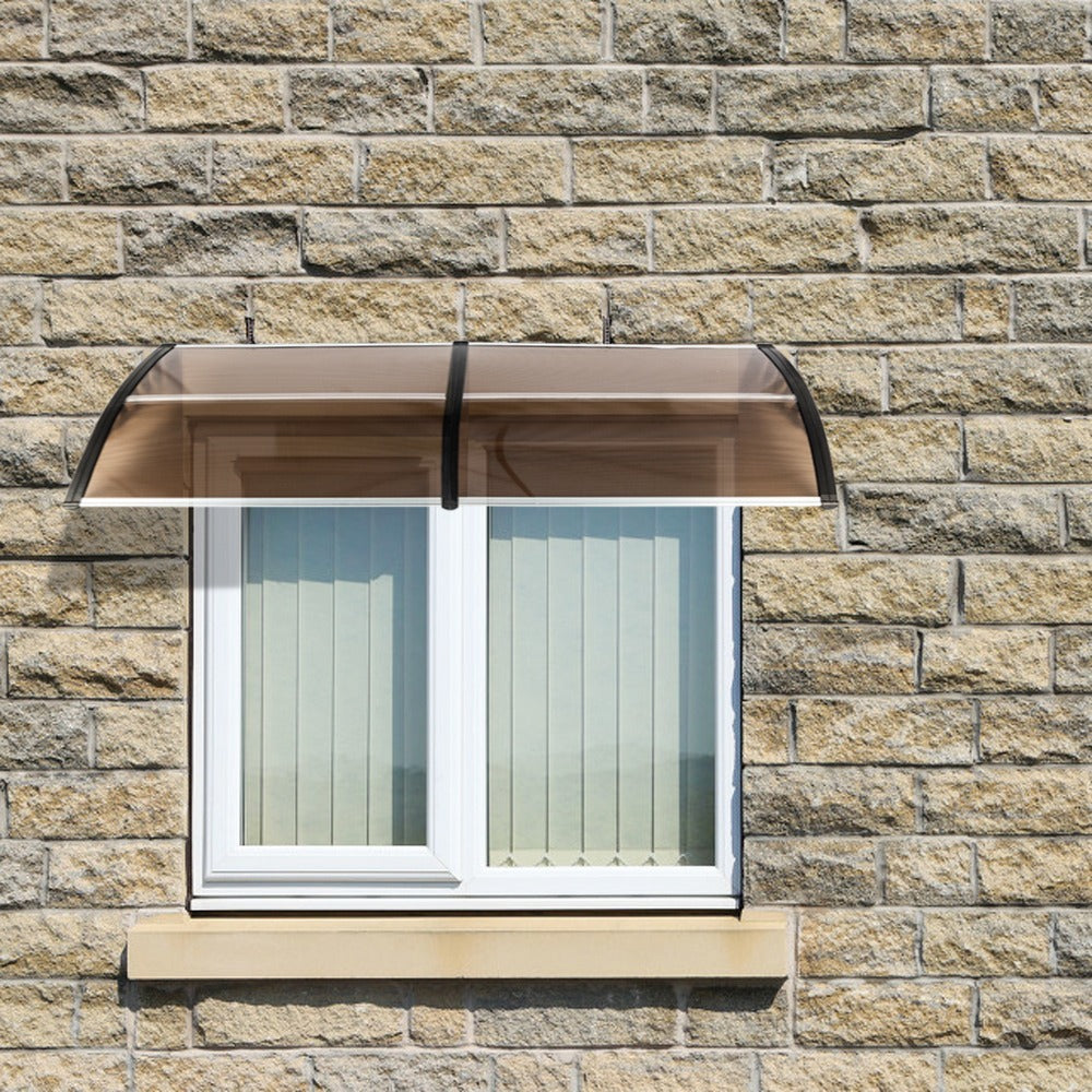 Auvent de porte 80x38in avec panneau en polycarbonate brun et support noir