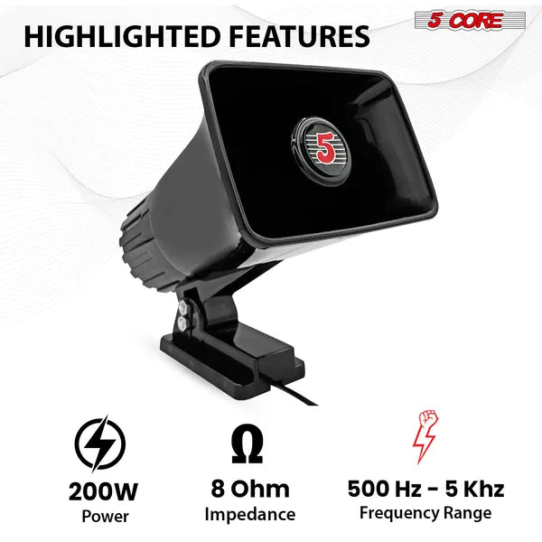 5 Core PA Horn 200W Loud Haut-parleur paire 6 pouces Bull Horn Loud Audio 80hm Tout temps intérieur