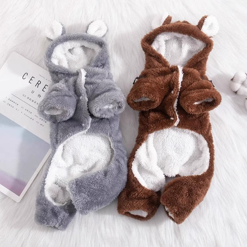 Vêtements pour animaux de compagnie d'hiver en peluche style ours quatre pattes Outfit doublé de polaire et extra-épaisseur
