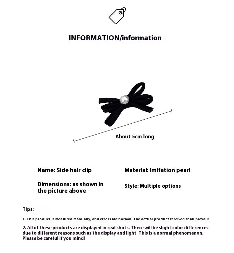 Clip latéral Bangs Pearl Bow Une paire de clips de canard