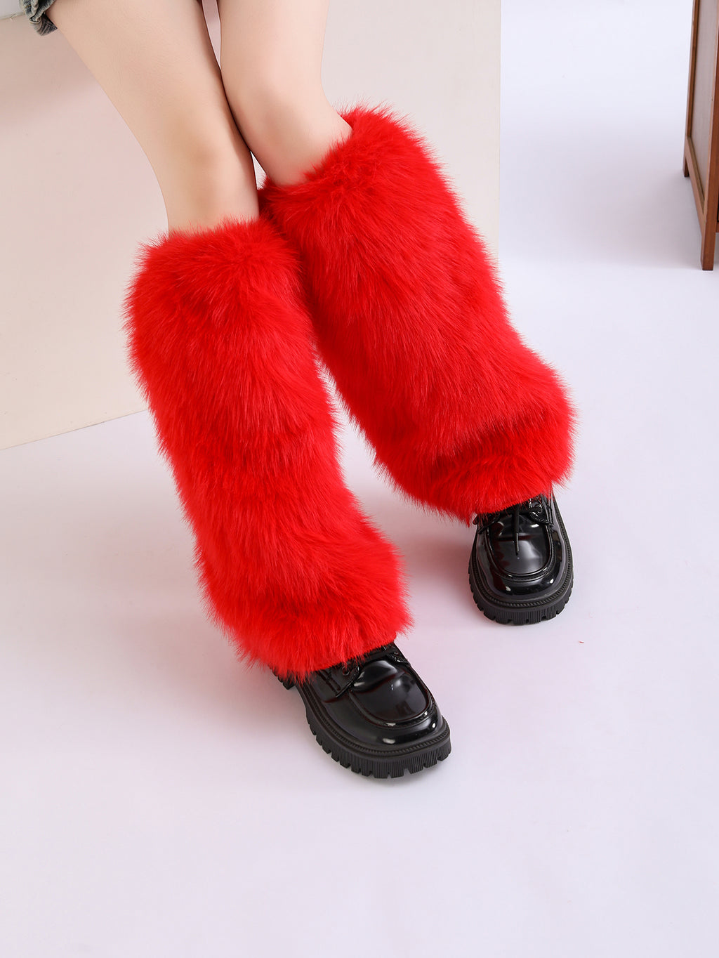 Filles Costumes Y2K femmes Outfit Accessory Faux Fur Fluffy Long Bottes Coffre-fort Fuzzy Le