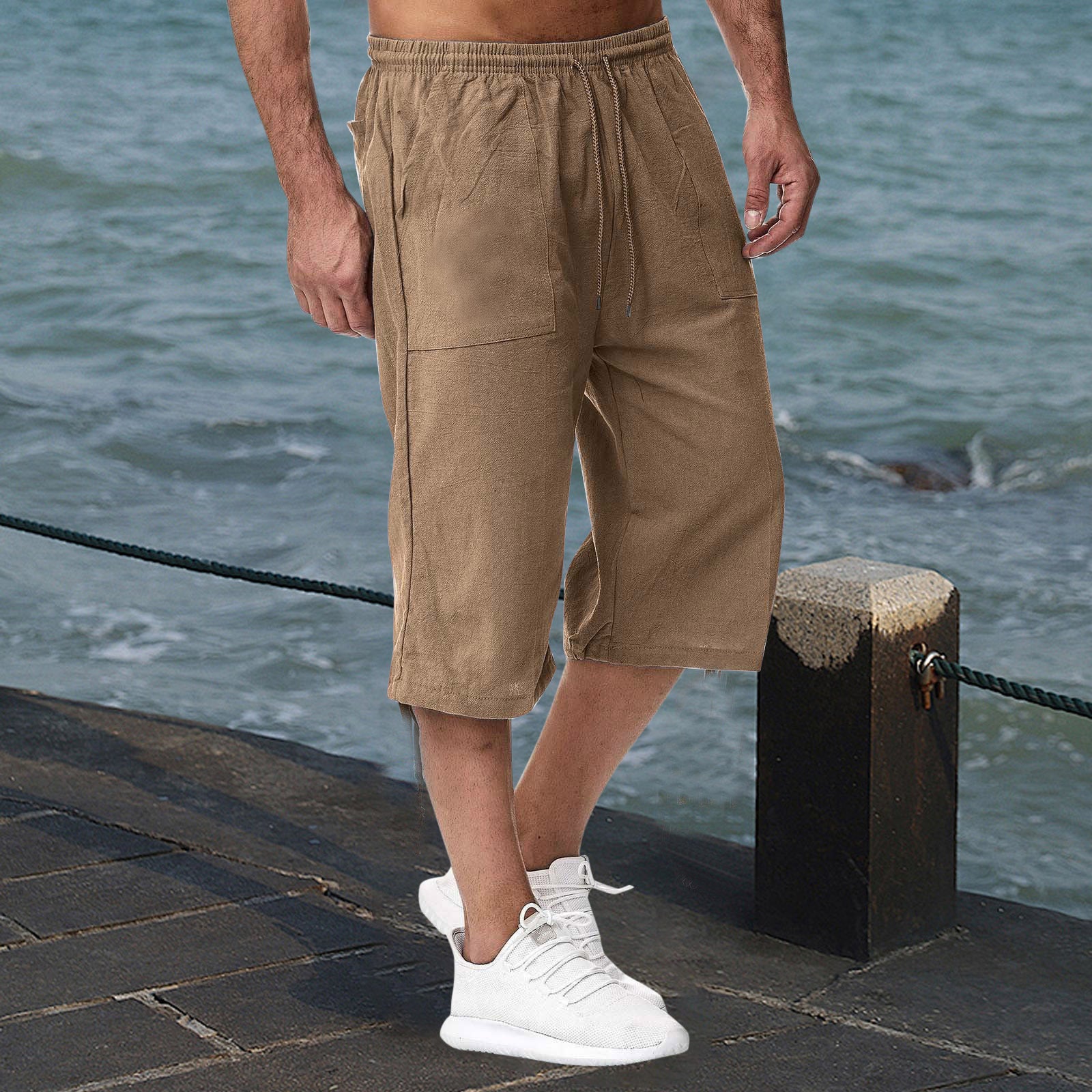 Amazon Europe and America Men's Casual Cotton-Line Sports Pantalons Été Cotton-Line Cropp