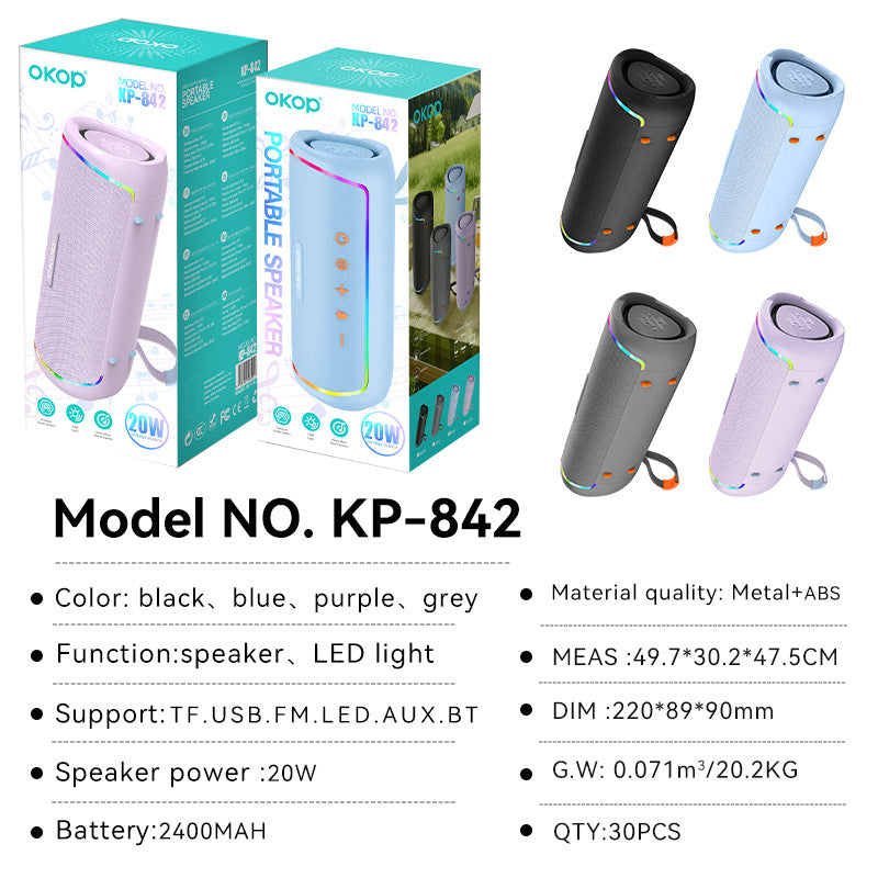 KP-842 Haut-parleur Bluetooth portable TF Support de la carte Subwoofer Ambient Light Taille compacte Lon