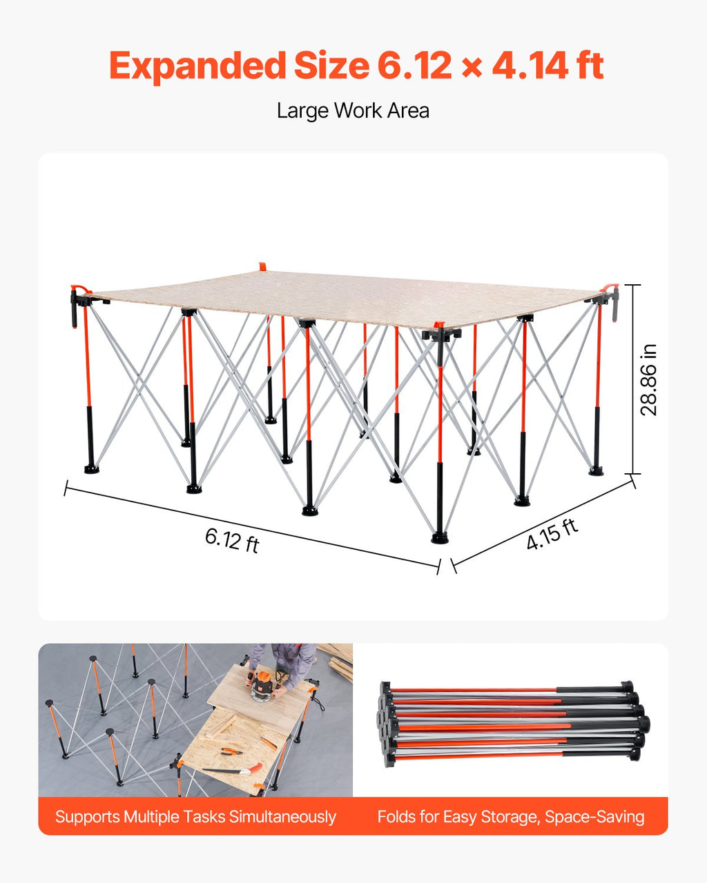 Support de travail pliable portatif 6.12 X 4.14ft Support de travail collapsible 4500lbs Capacité