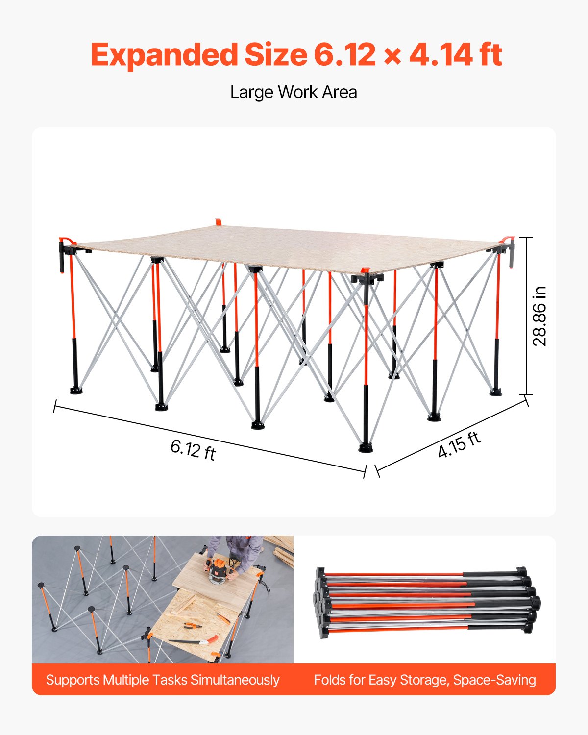 Support de travail pliable portatif 6.12 X 4.14ft Support de travail collapsible 4500lbs Capacité