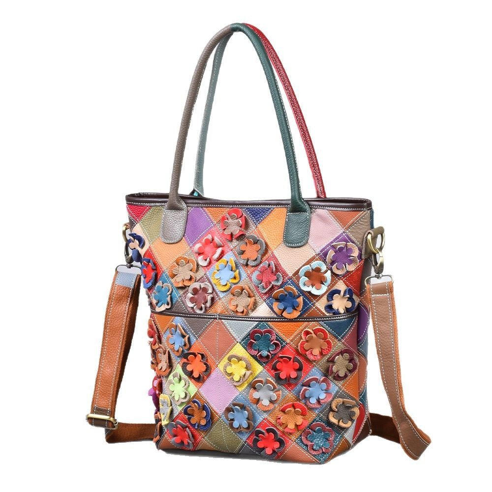 Top-grain en cuir Floral Patchwork épaule sac de corps