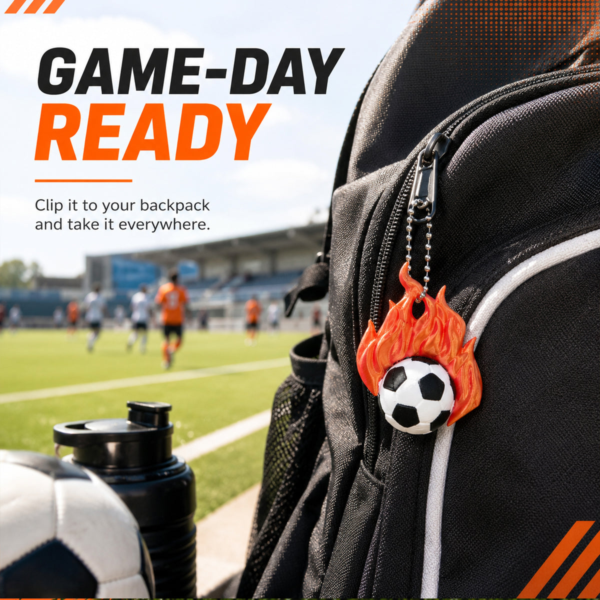 3D imprimé Flame Soccer Ball Porte-clés Sac à dos sport Pendentif