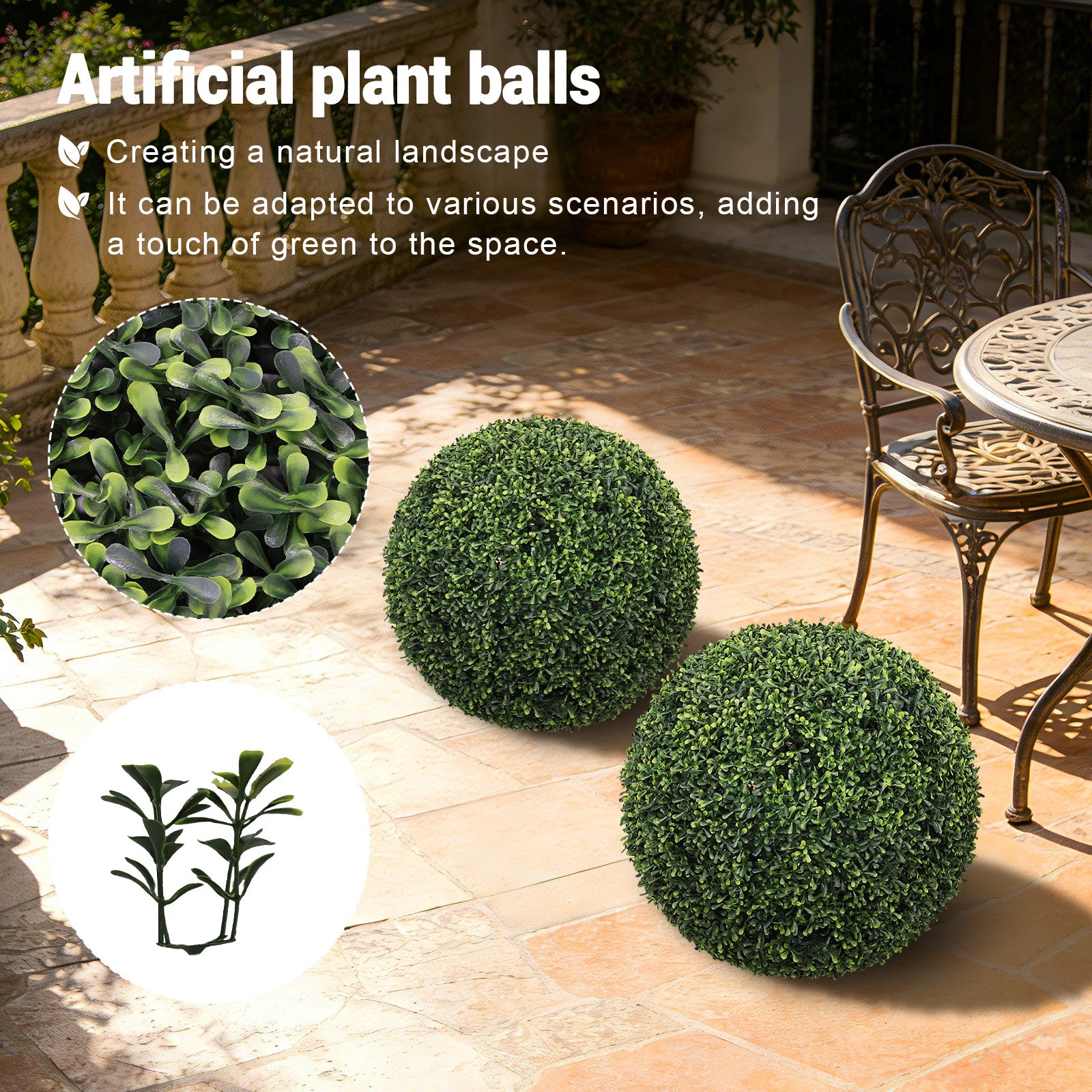 18.5IN Balles topiaires Plantes artificielles de faux bois à l'extérieur Grandes sphères décoratives vertes