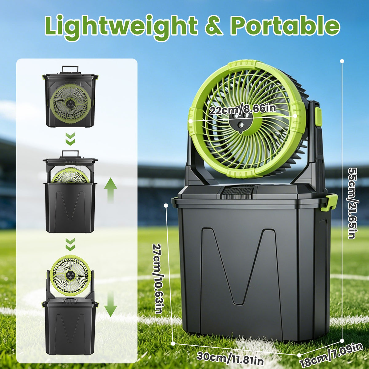 1Pc 5 Dans 1 20000mAh 10L Bucket Ventilateur de brume portable Intérieur Extérieur Chargeable Camping Co