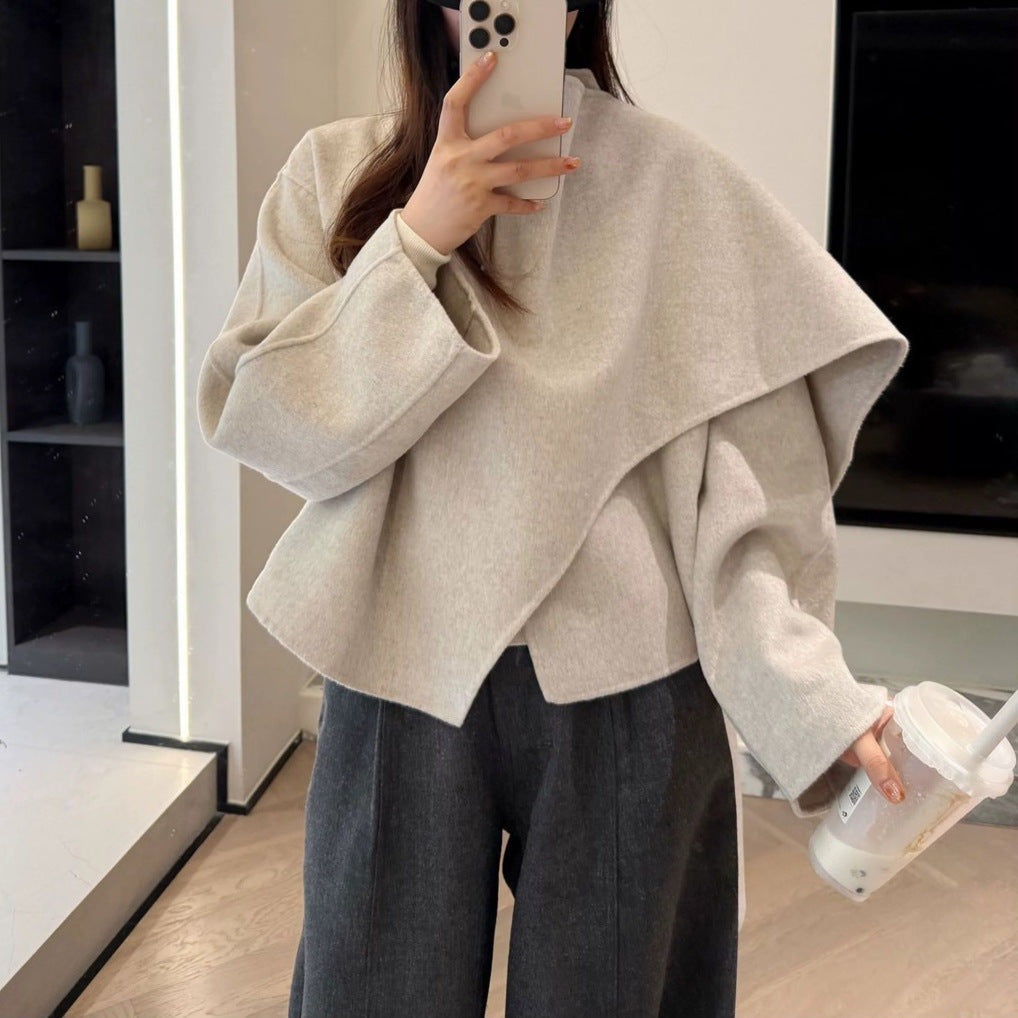 Manteau à col écharpe en laine pour femmes