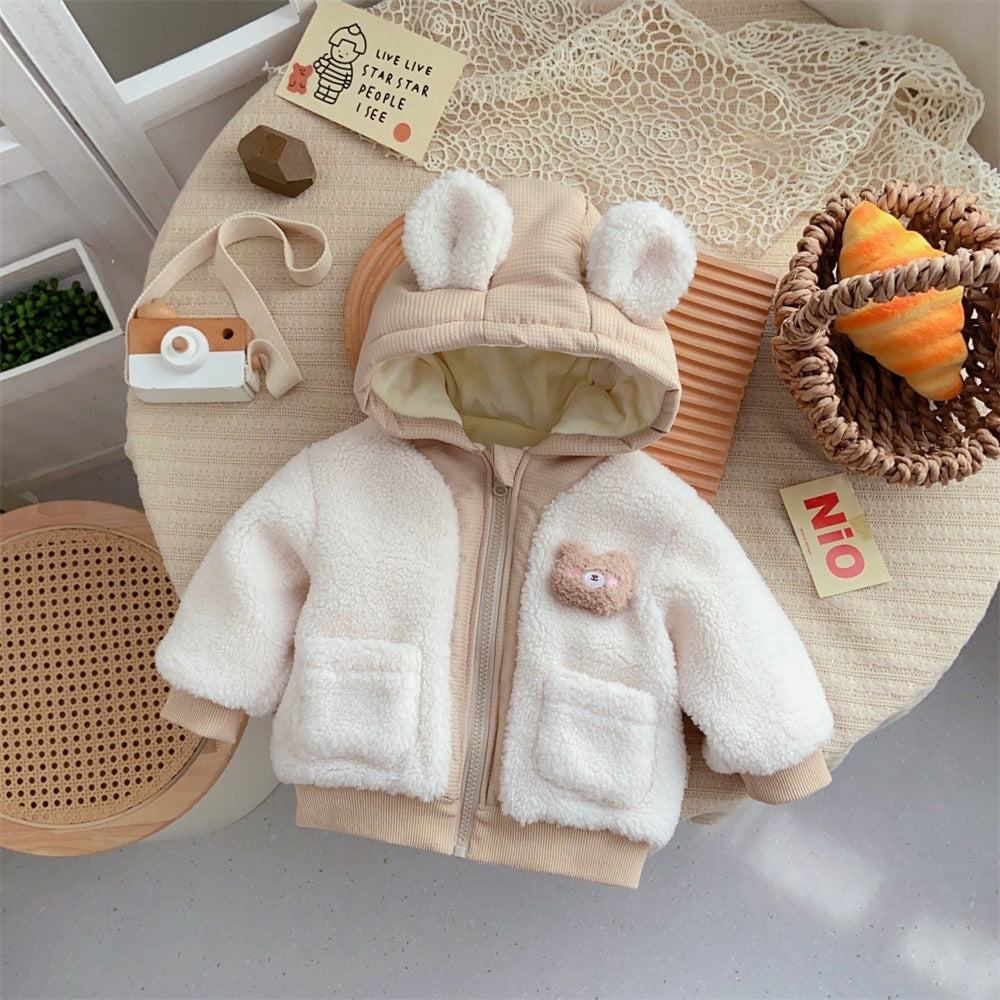 Veste d'hiver pour enfants Mignon ours plus velours de style coréen
