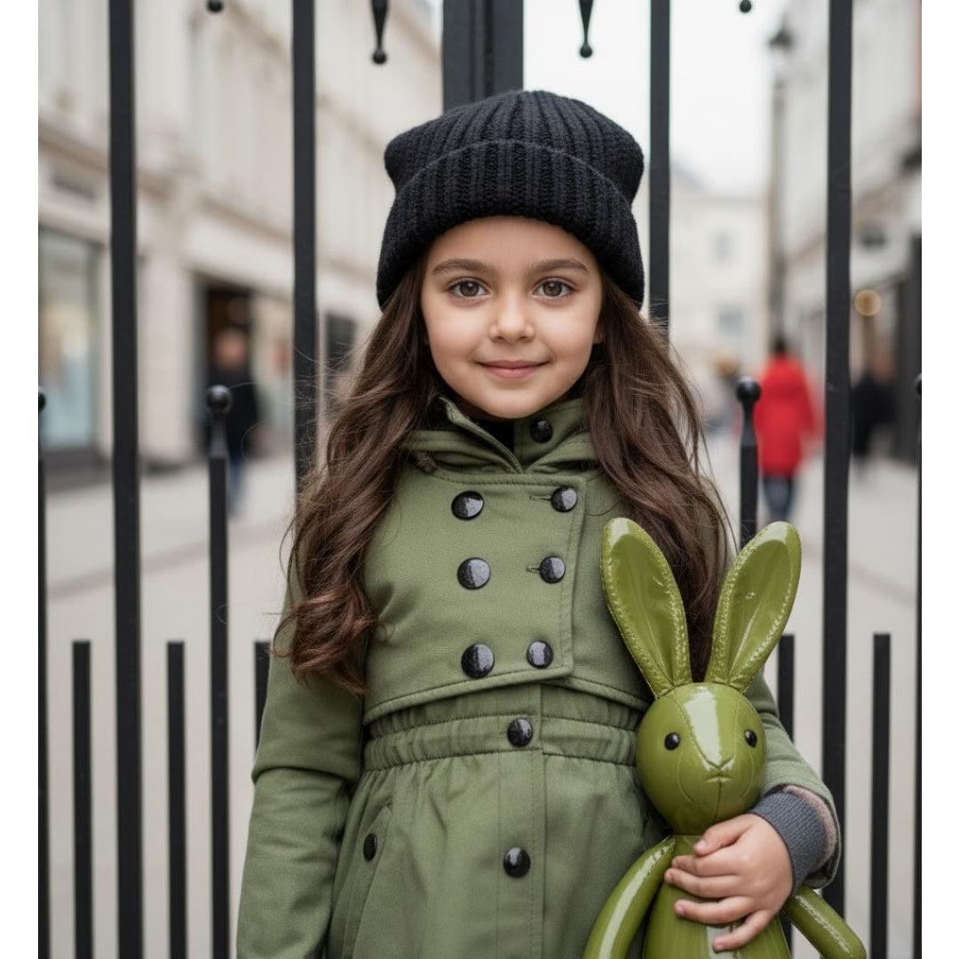 Filles Automne Printemps Enfants Coton Windproof Noir Vert Trench Coat 3-7Y