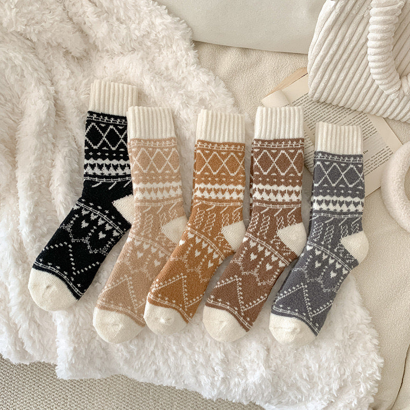 Chaussettes en cachemire chaude d'hiver Lignées de polaires Épaisseur Longueur mi-calf Chaussettes