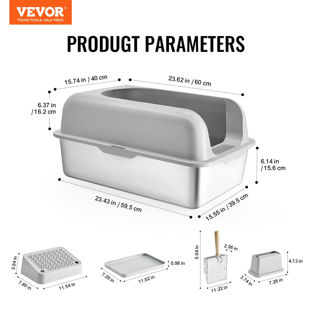 VEVOR 6 Boîte à litière pour chat profond Boîte à litière sans or avec panneau filtrant