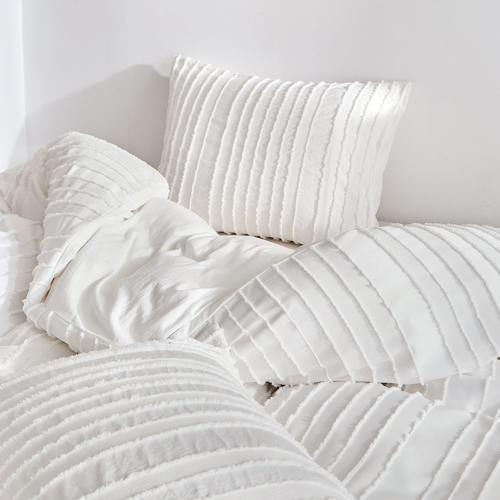 Couverture de couette blanc à rayures tufted en polaire Accueil Textile Literie Ensemble à trois pièces