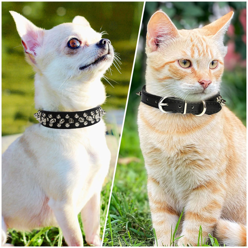 Petit collier de chat de chien noir Spiked pour petits chiens moyens Garçon Homme - pupp réglable