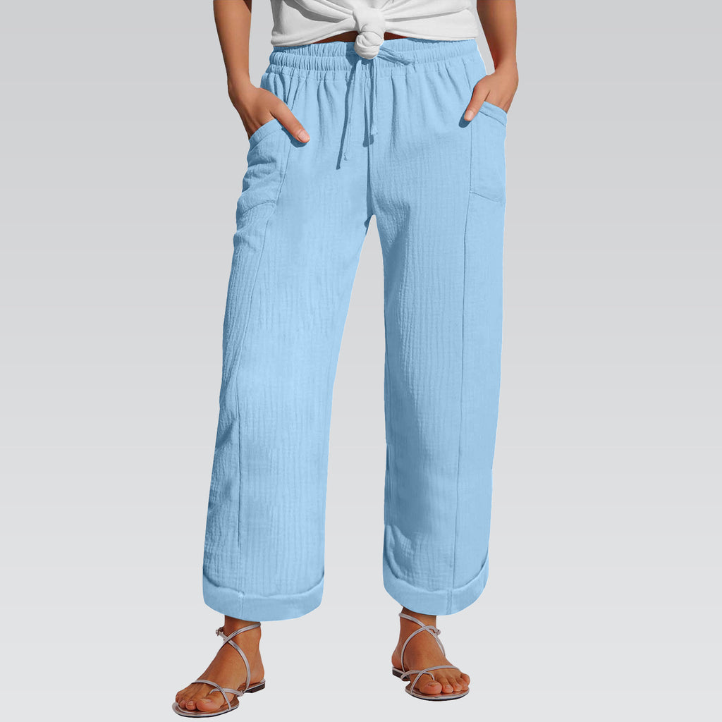 Pantalon à large jambe à ceinture haute taille pour femmes