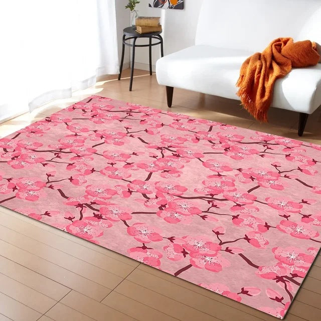 Pastel Cerise Blossom Et Crescent Lune Non-dérapant Flannel Floor Mat Maison Rug Décoration
